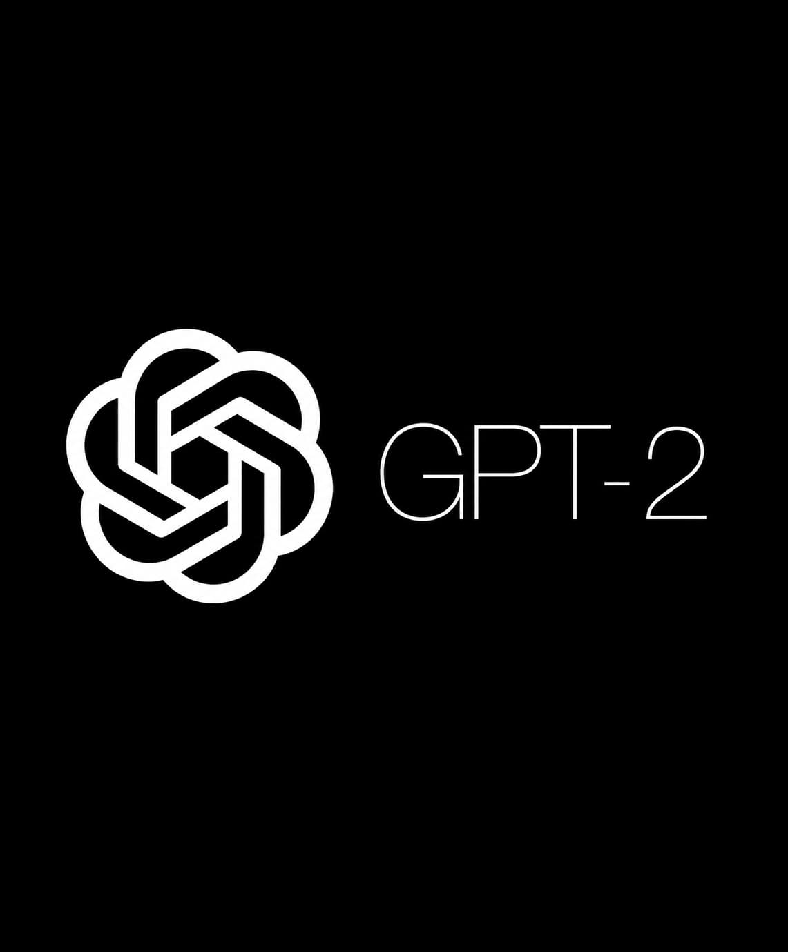 Le symbole OpenAI accompagné du nom GPT-2 sur fond noir.