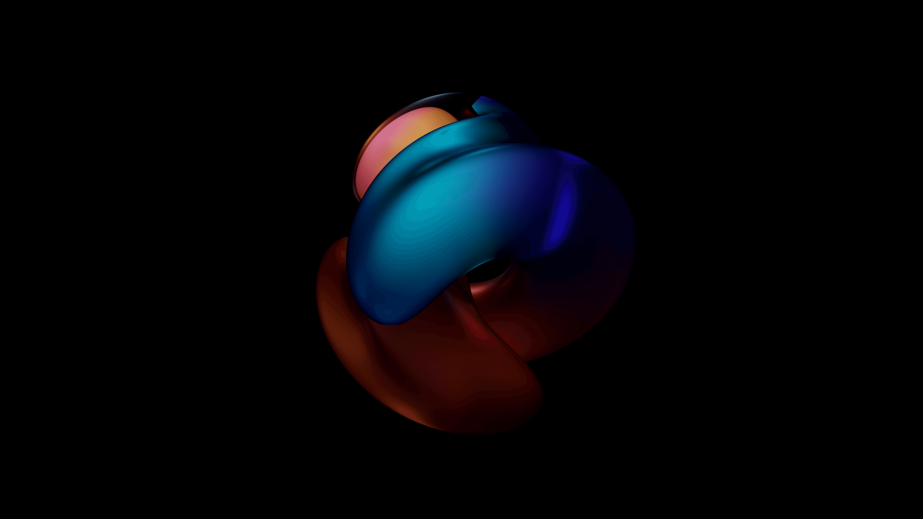 Plusieurs formes tridimensionnelles colorées s’assemblent sur un fond noir.