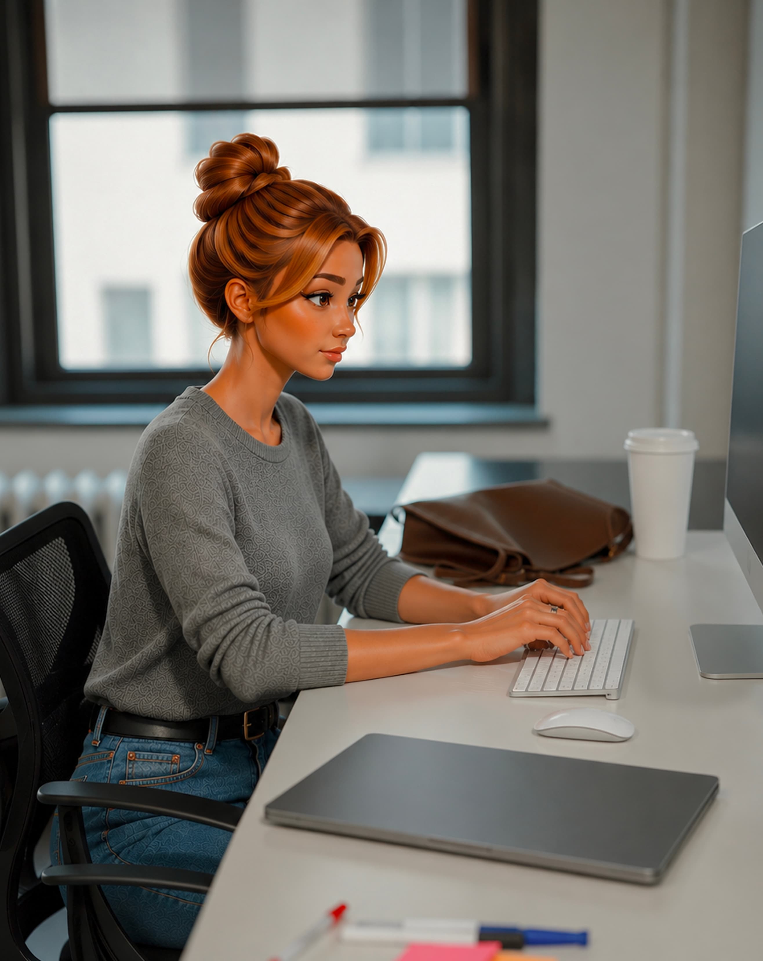 Une dirigeante travaille sur son poste informatique