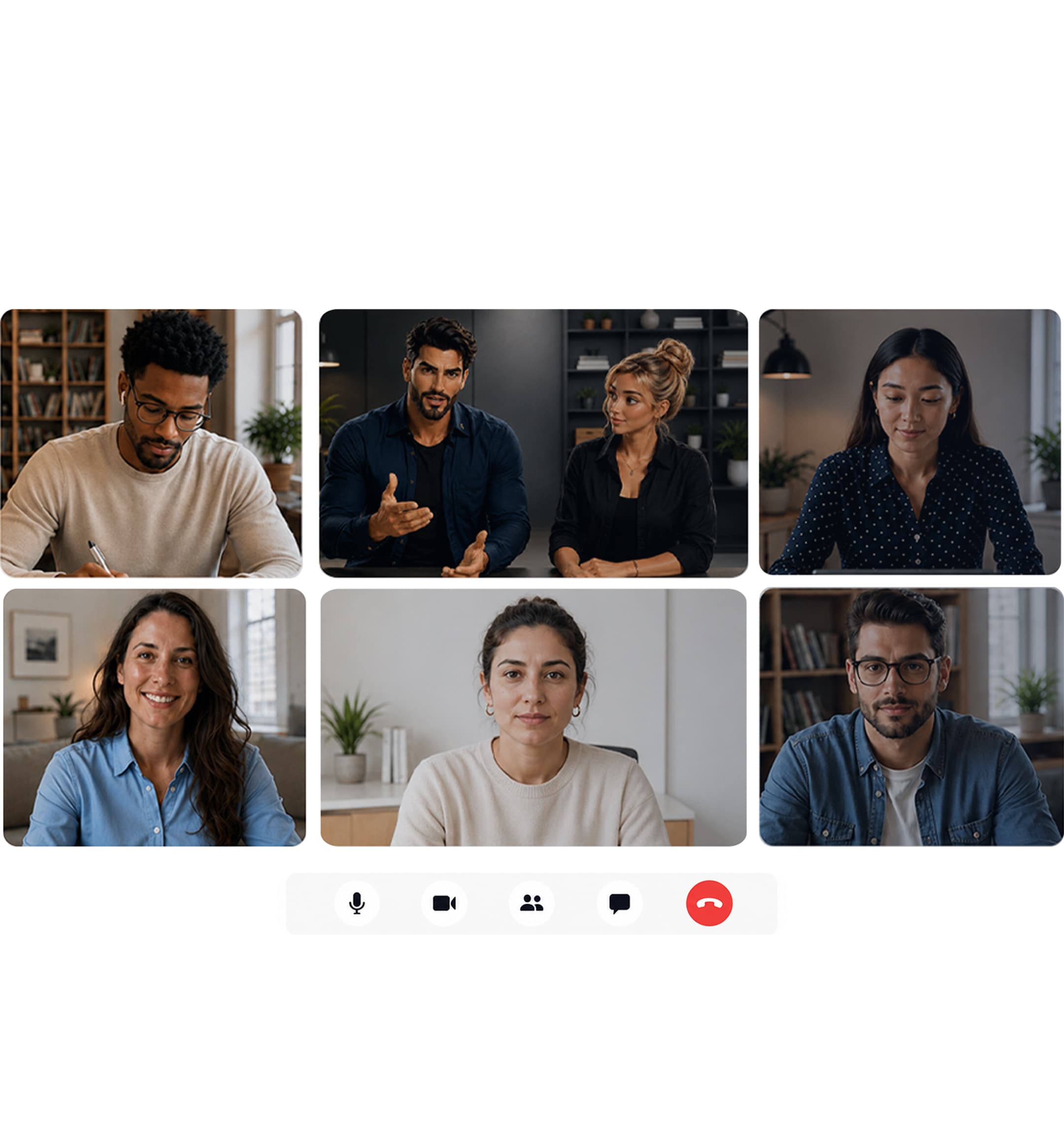 Une visioconférence de formation en direct : six participants à l’écran