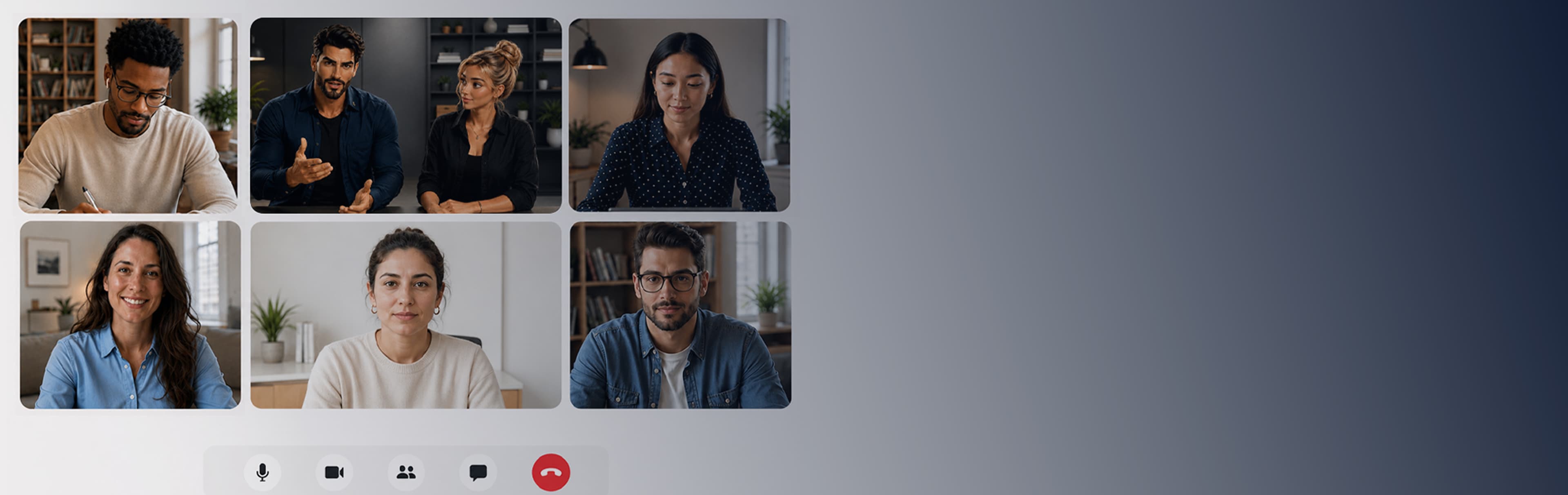 Une visioconférence de formation en direct : six participants à l’écran